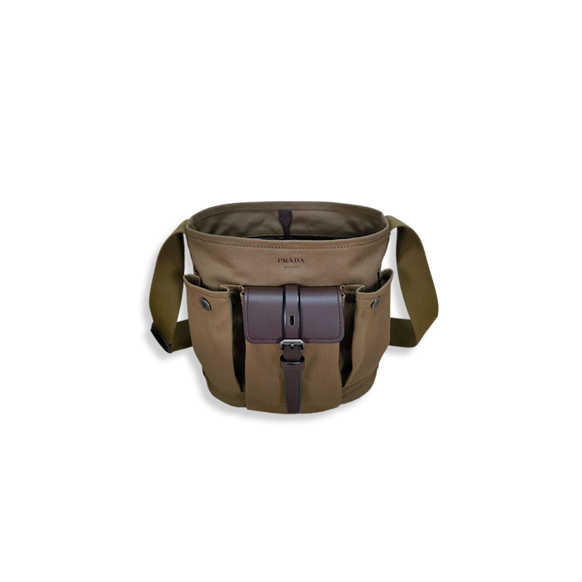 PRADA ROUTE MINI CANVAS AND LEATHER BUCKET BAG 1BE106 (24.5*23*15cm)